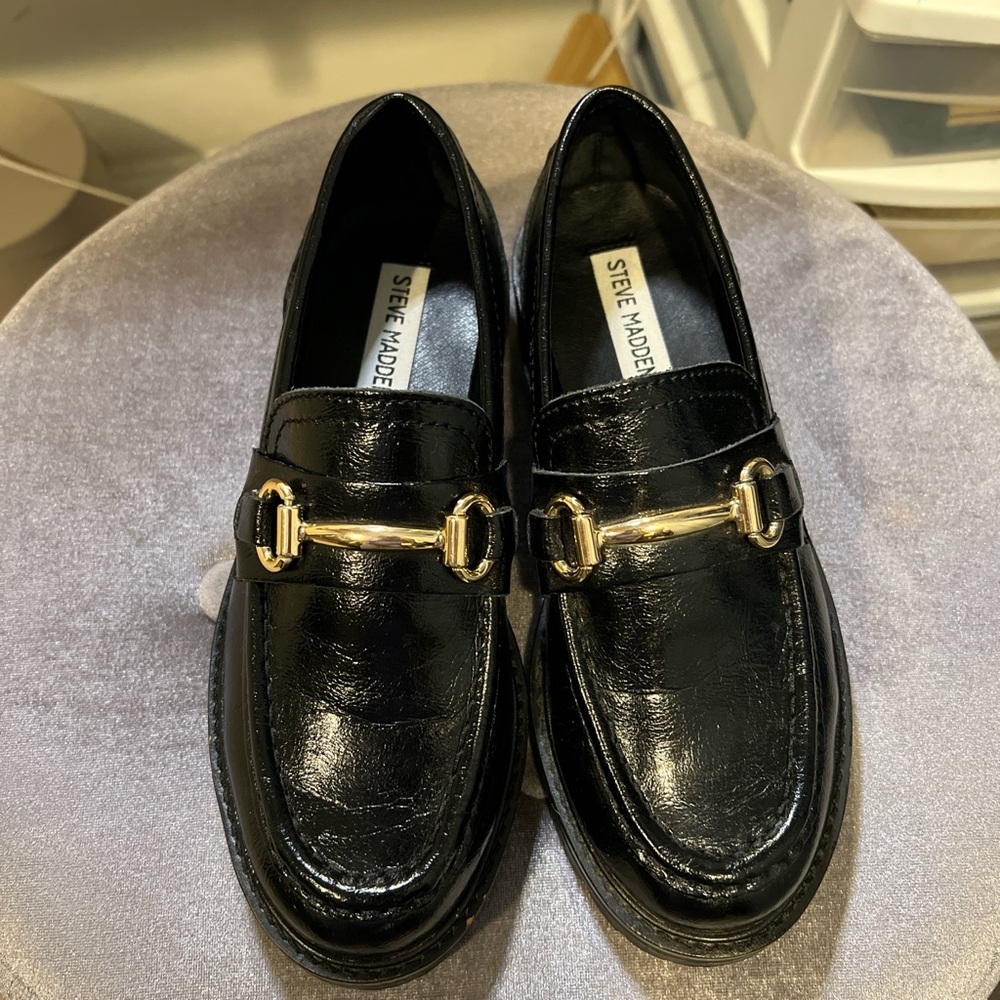 Steve Madden Black Loafers with Gold Detail